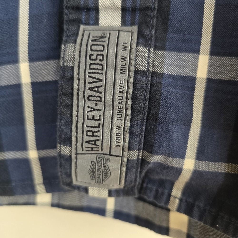 Harley Davidson Navy Multi-Patch Plaid Mechanic Short Sleeve Shirt Slim 2XL.D131 - Picture 5 of 13